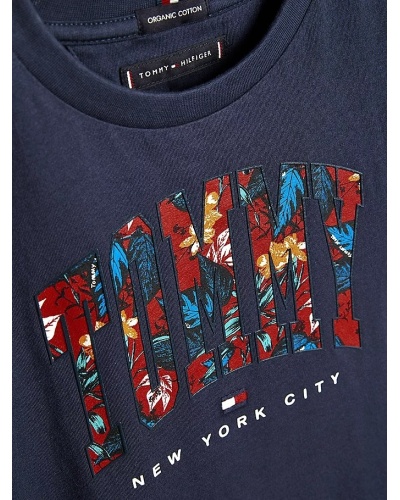 TOMMY HILFIGER KIDS - T shirt stile college con logo tropicale