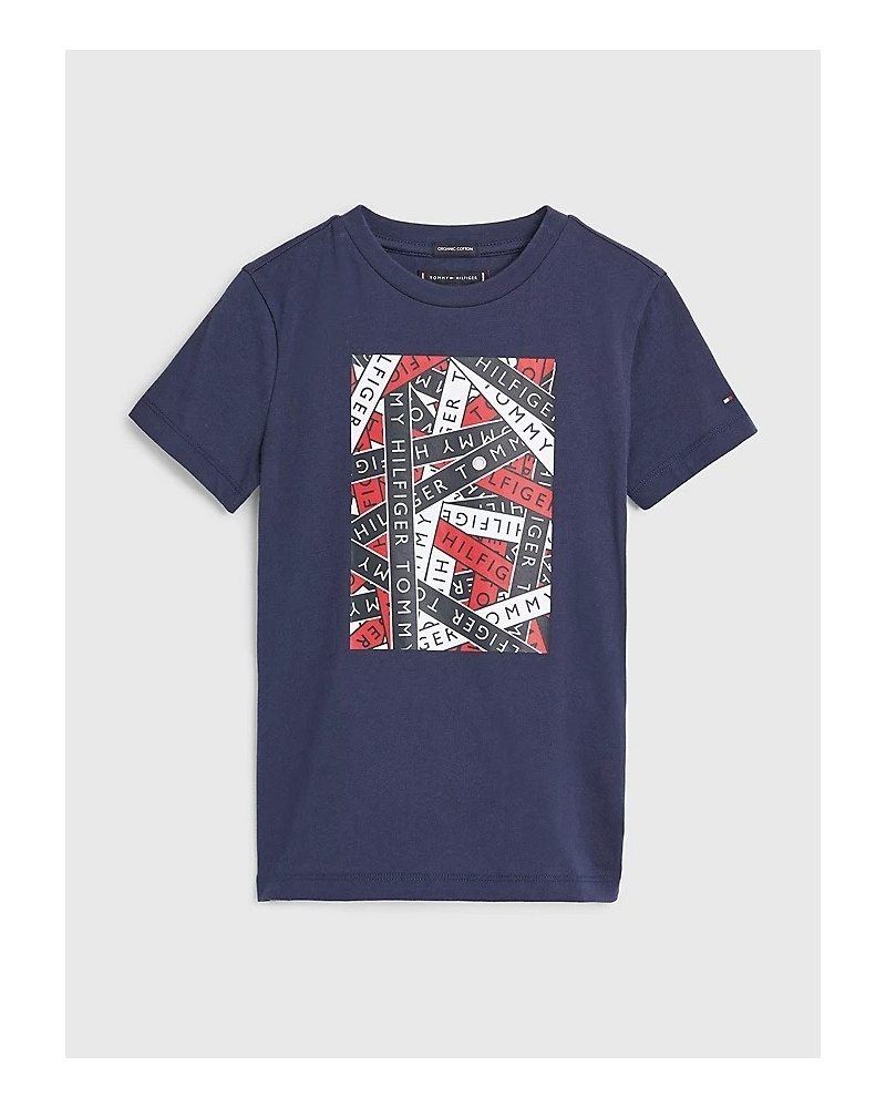 TOMMY HILFIGER KIDS - Tshirt con logo stile nastro adesivo