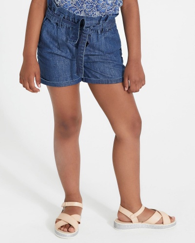 GUESS KIDS - Shorts in denim lurex e cintura a fiocco