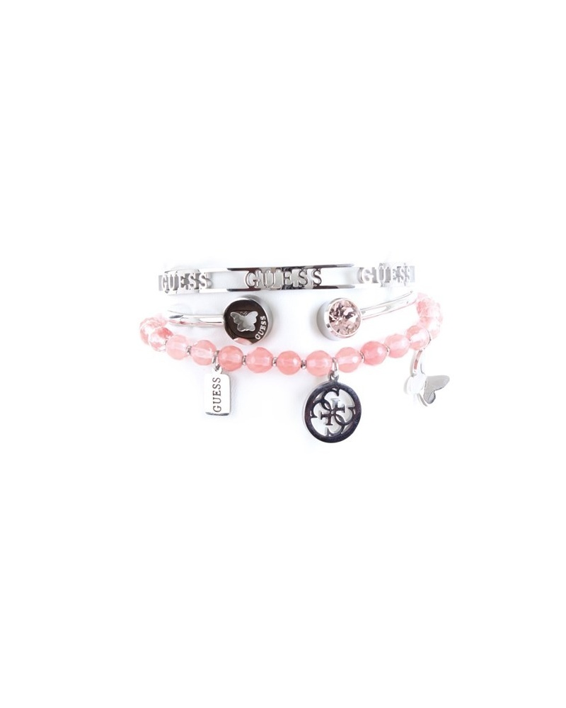 GUESS BIJOUX - Tris bracciali rosa con charm farfalla