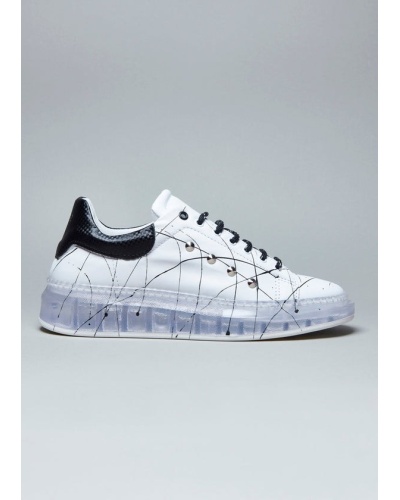 V2 - Sneakers Bianche con suola alta trasparente retro Carbonio e schizzi di vernice