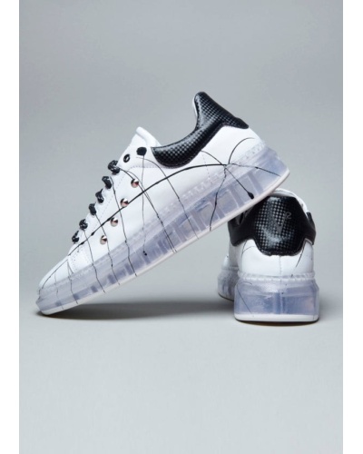 V2 - Sneakers Bianche con suola alta trasparente retro Carbonio e schizzi di vernice